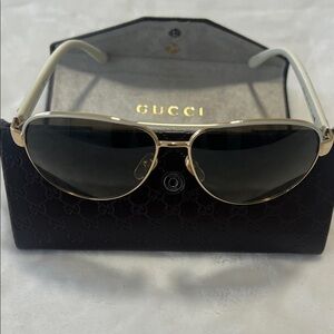 Gucci White and Gold Aviator Sunglasses